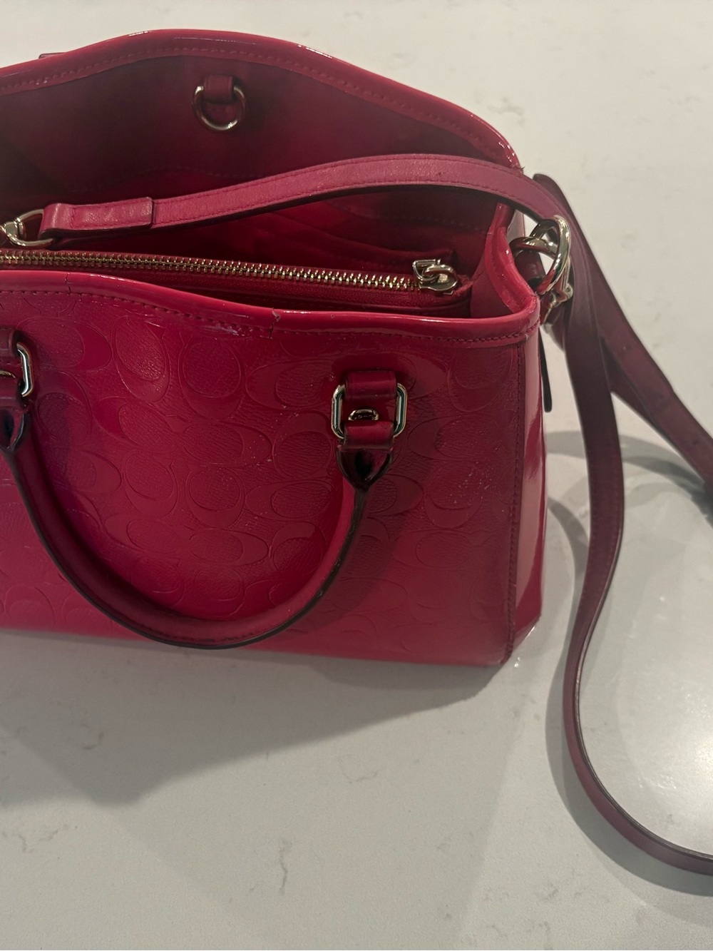 Coach Hot Pink Patent Satchel with Detachable Strap